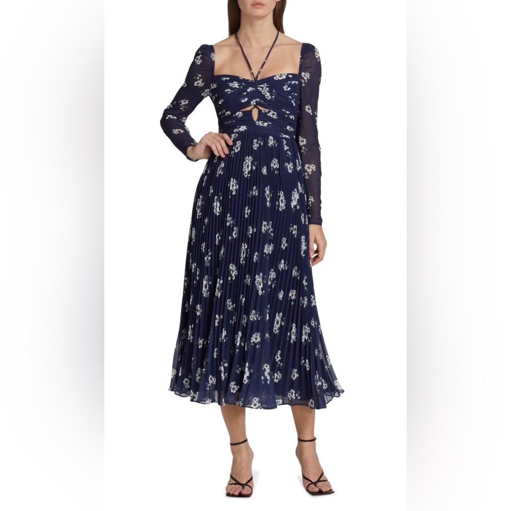 Self-Portrait Navy Blue Floral Long Sleeve Dress